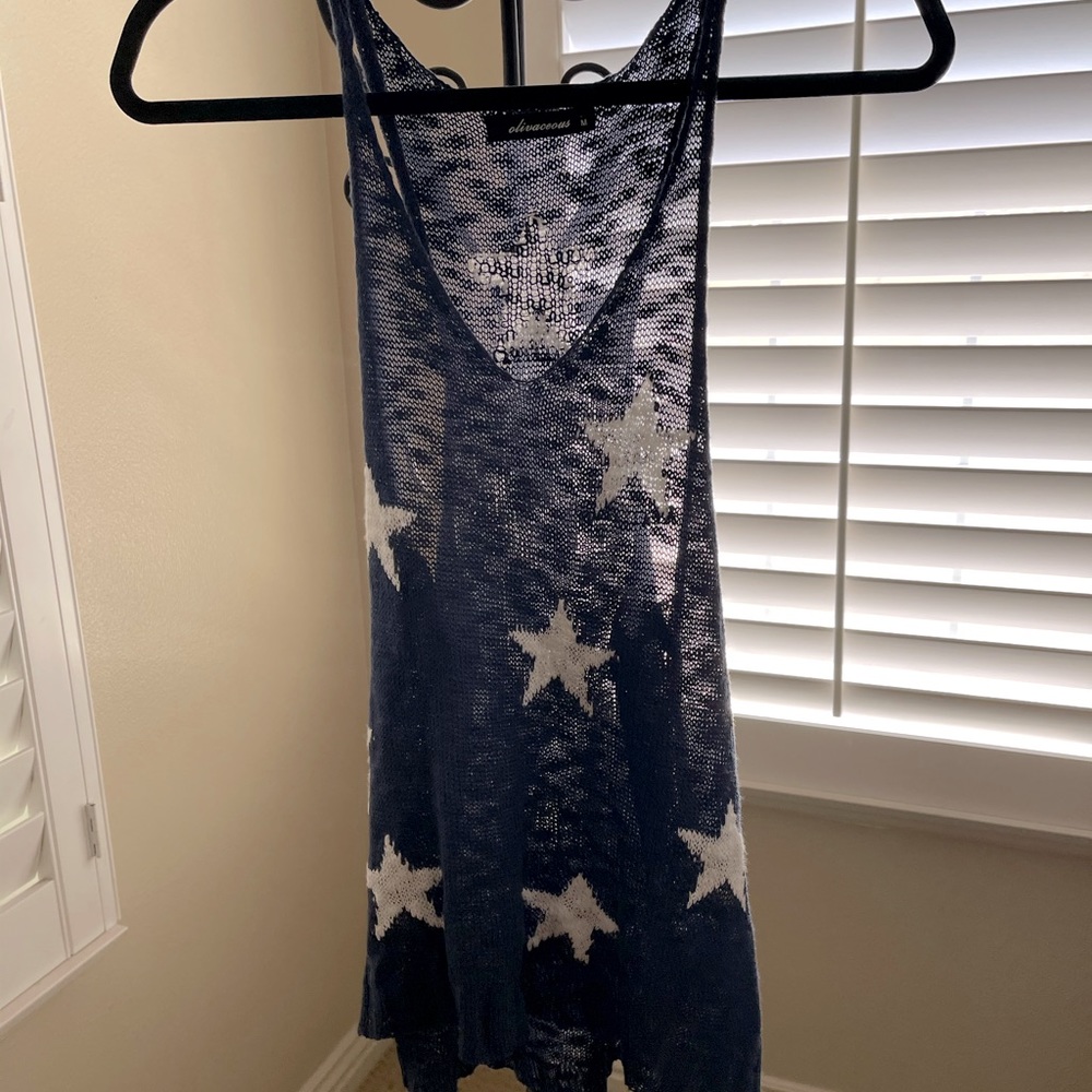 Blue and White Star Racerback Tank